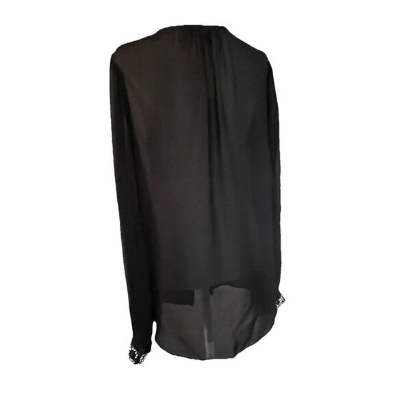 Elizabeth And James Silk Blouse Pearly Cuff Detail Black Size Medium - Picture 9 of 16